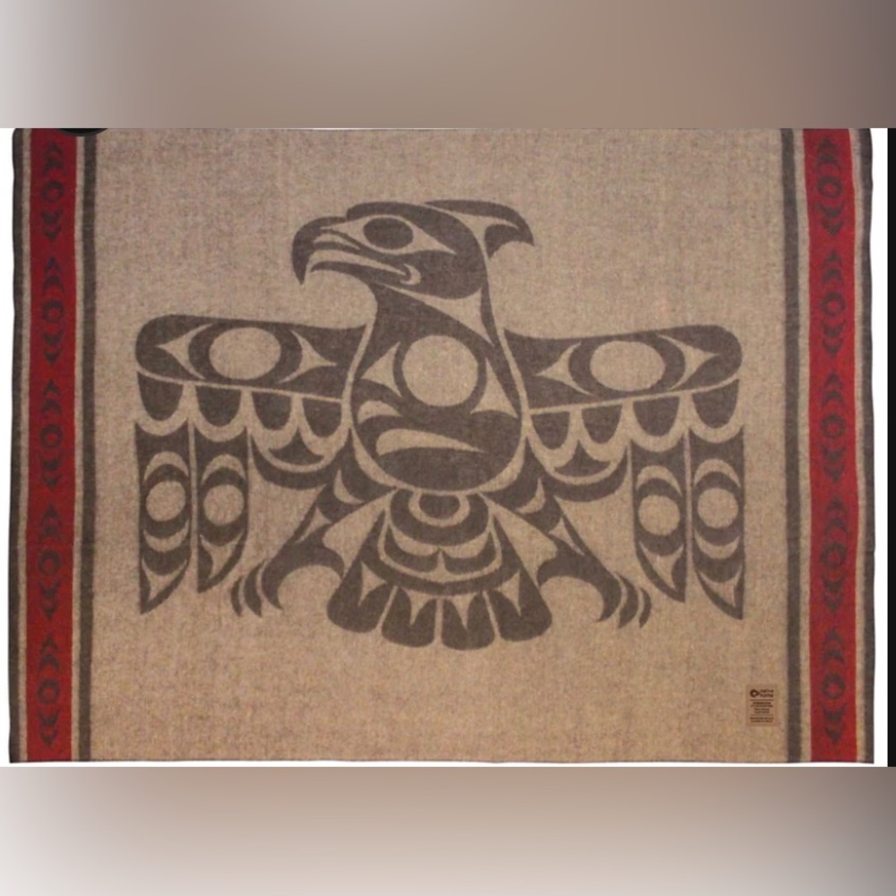 Haida Wool Blend Thunderbird Reversible Brown and Red Throw Blanket